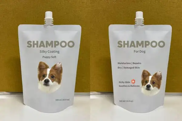 Digital print 500ml16.9oz Dog shampoo refill spouted pouch with foil material 